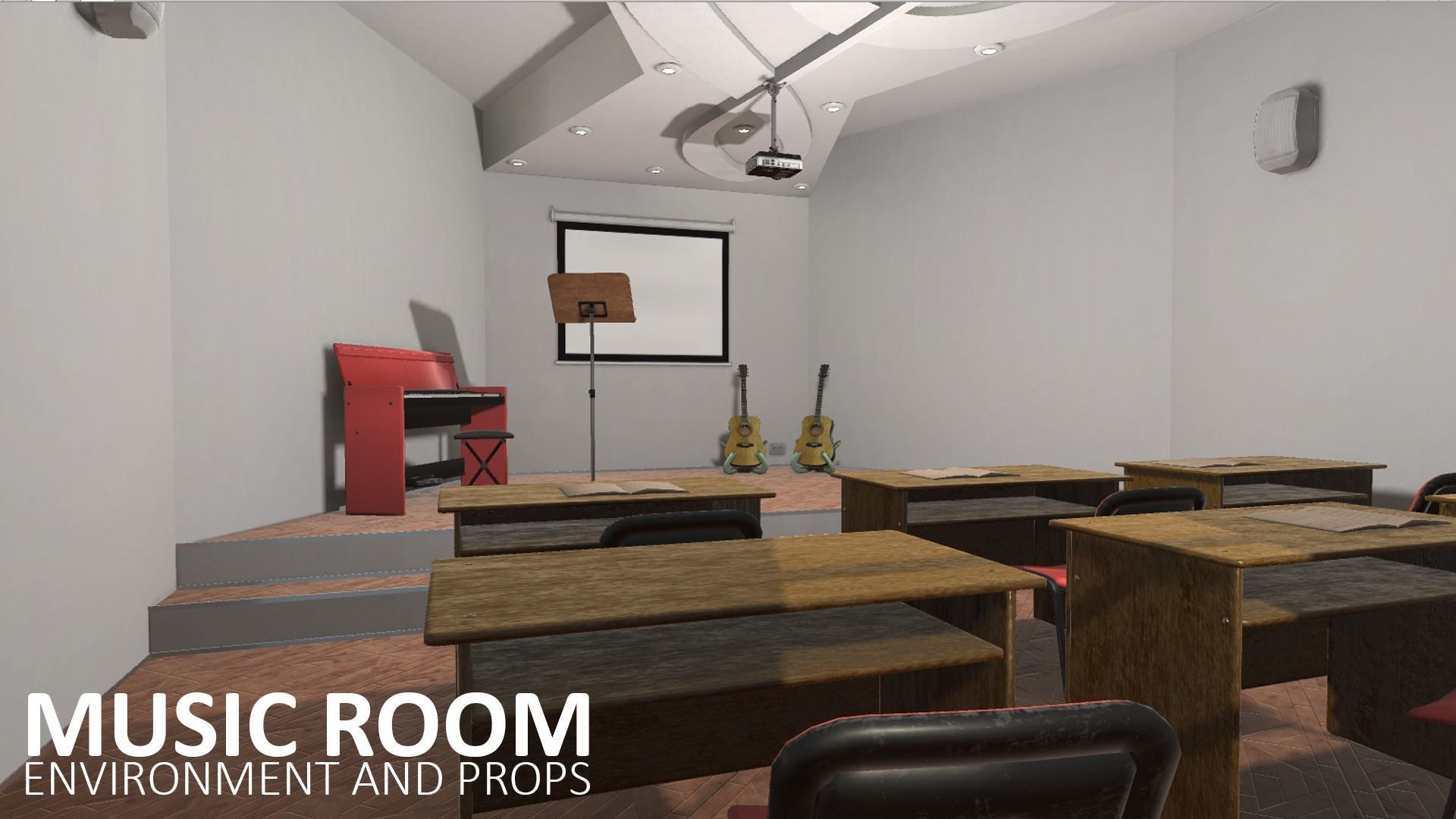 Music room - environment and props Low-poly 3D model_11