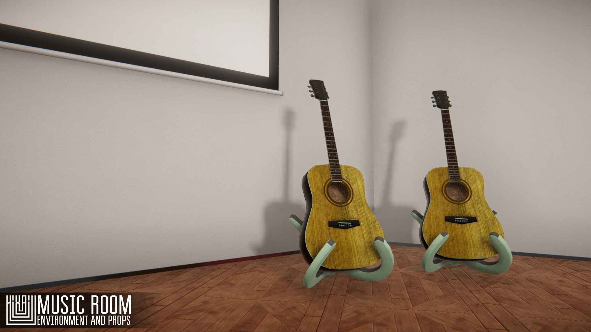 Music room - environment and props Low-poly 3D model_1