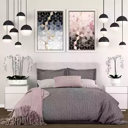 Bedroom set 9 geometric wall art for 3D model