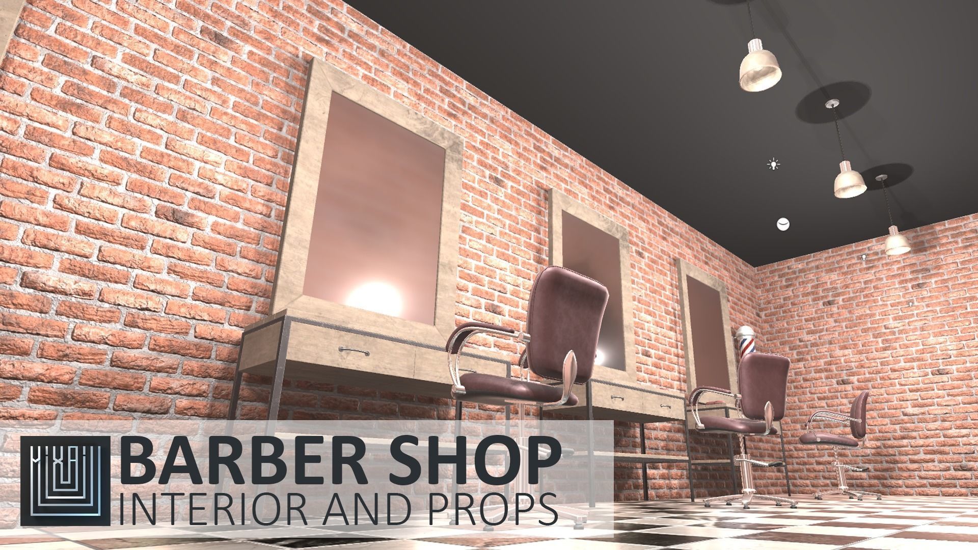 Barber shop - interior and props Low-poly 3D model_6