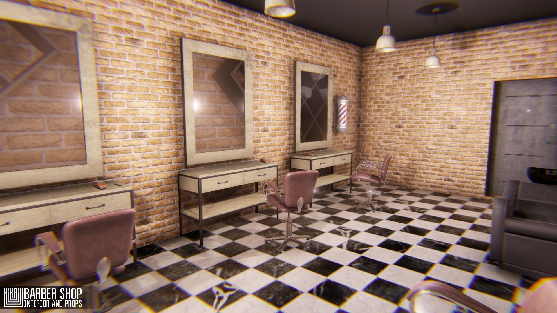 Barber shop - interior and props Low-poly 3D model_10