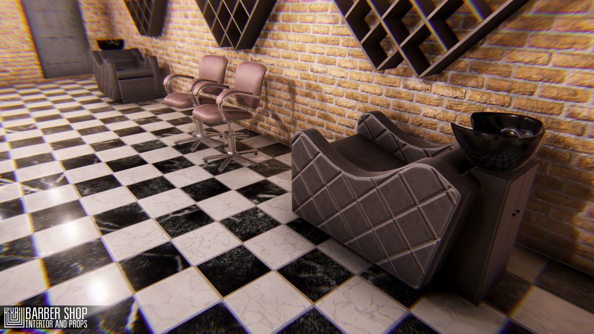 Barber shop - interior and props Low-poly 3D model_9