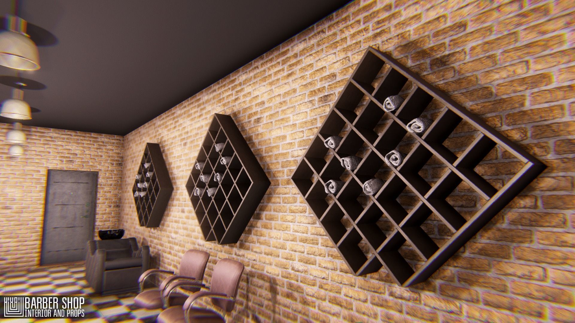 Barber shop - interior and props Low-poly 3D model_12
