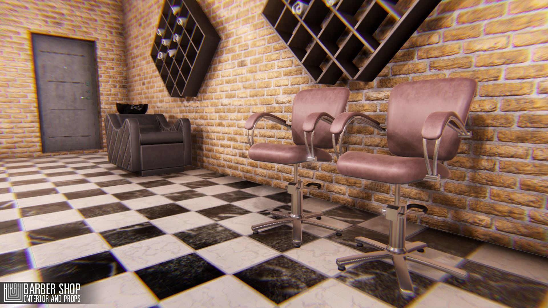 Barber shop - interior and props Low-poly 3D model_11