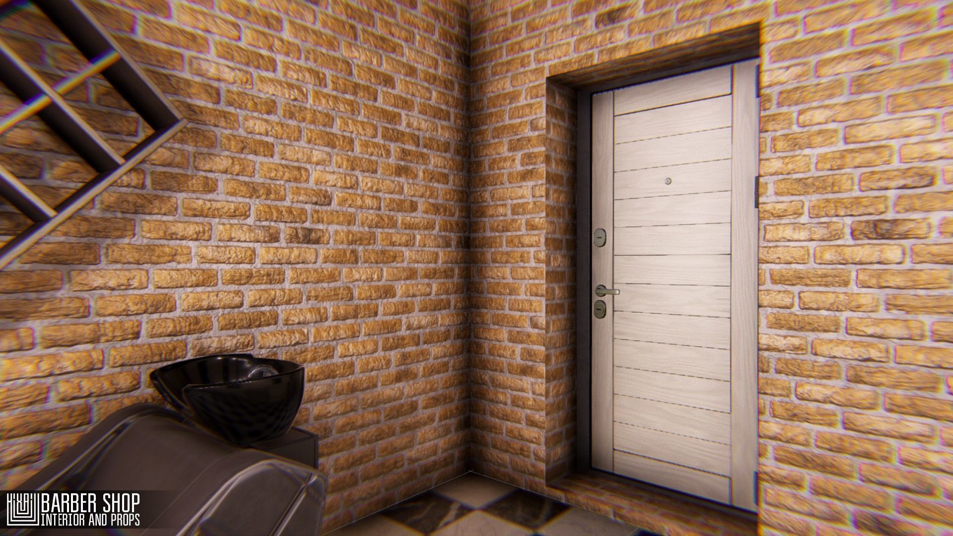 Barber shop - interior and props Low-poly 3D model_8