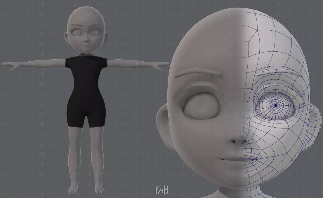 Base mesh girl characterV03 Low-poly 3D model