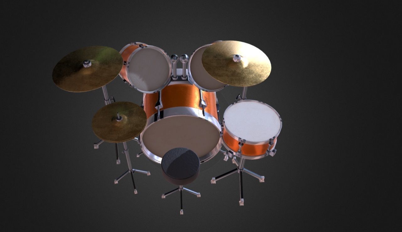 Drum Set 5 Pc Complete Set Cymbals 3D model_1