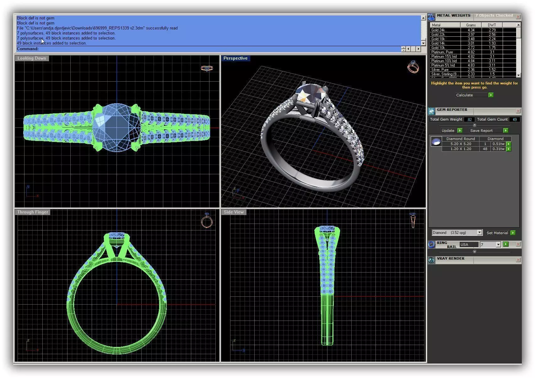 Side Stone Ring With Diamonds 6 3D print model_0
