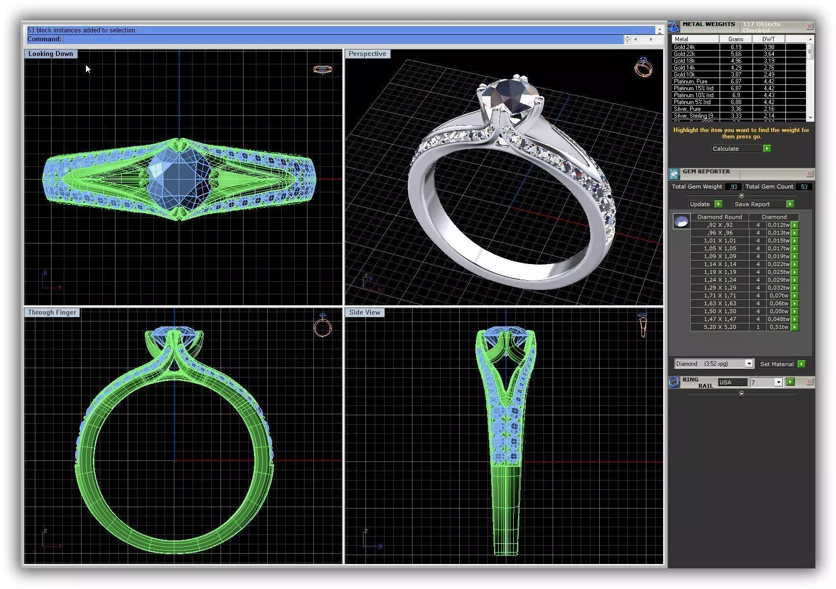 Silver Side Stone Ring With Diamonds 21 3D print model_0