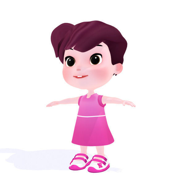 Cartoon girl Low-poly 3D model_2