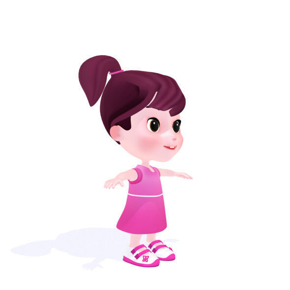 Cartoon girl Low-poly 3D model_30