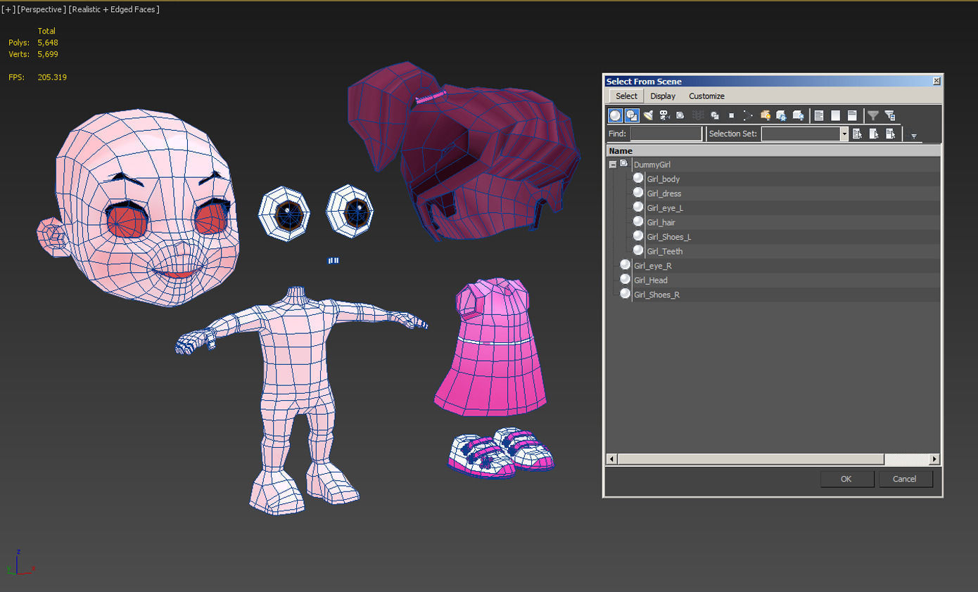 Cartoon girl Low-poly 3D model_20