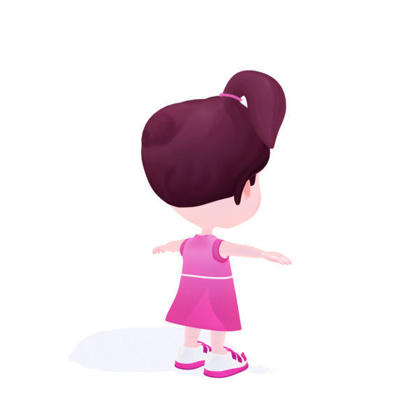 Cartoon girl Low-poly 3D model_29