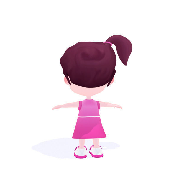 Cartoon girl Low-poly 3D model_26
