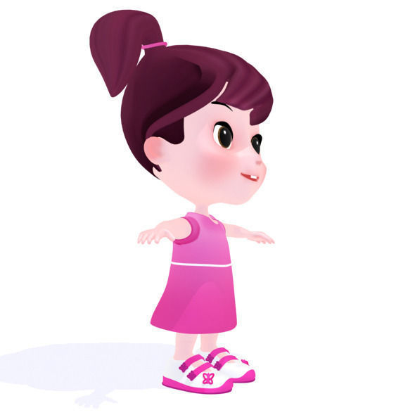 Cartoon girl Low-poly 3D model_1