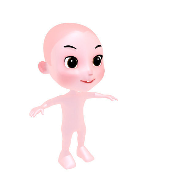 Cartoon girl Low-poly 3D model_4