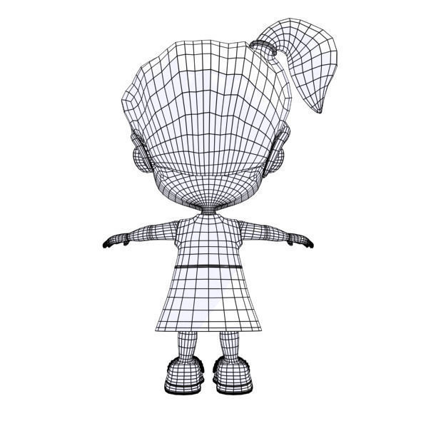 Cartoon girl Low-poly 3D model_16