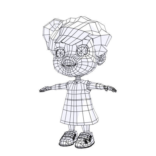 Cartoon girl Low-poly 3D model_11