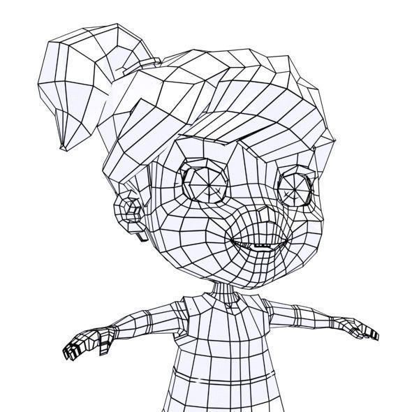 Cartoon girl Low-poly 3D model_9