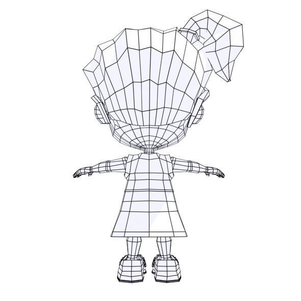 Cartoon girl Low-poly 3D model_12
