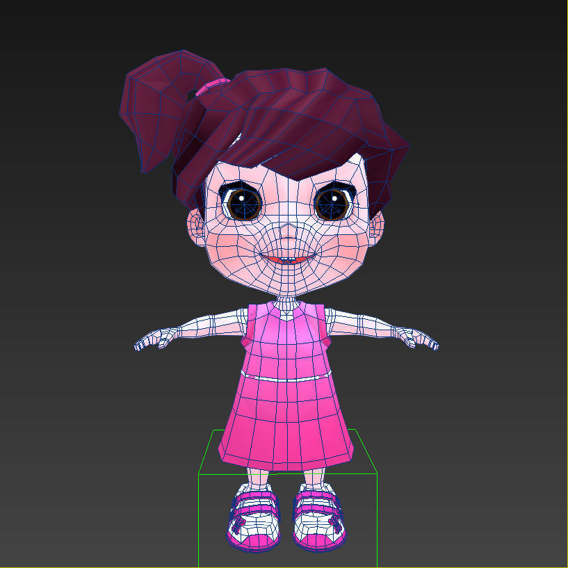 Cartoon girl Low-poly 3D model_23