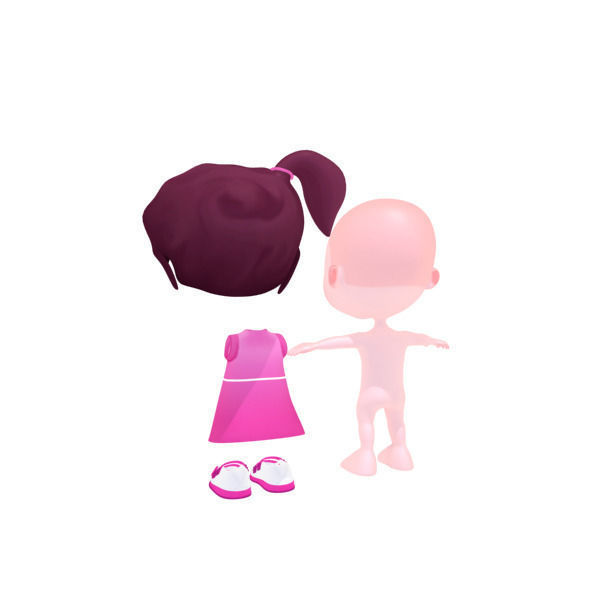 Cartoon girl Low-poly 3D model_36