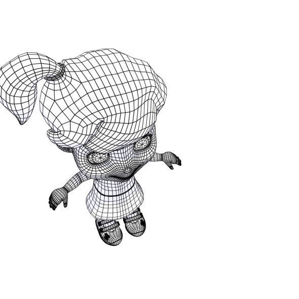 Cartoon girl Low-poly 3D model_19