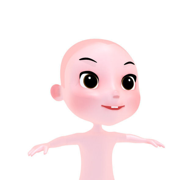Cartoon girl Low-poly 3D model_3
