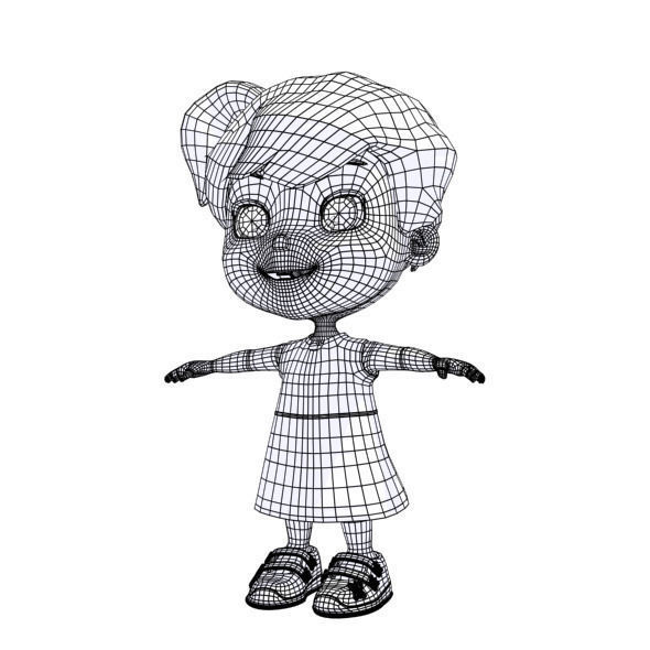 Cartoon girl Low-poly 3D model_17