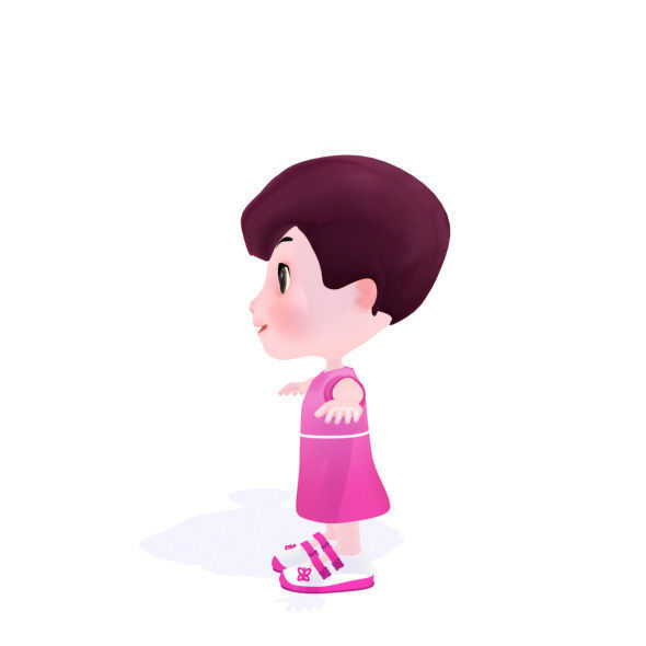 Cartoon girl Low-poly 3D model_33