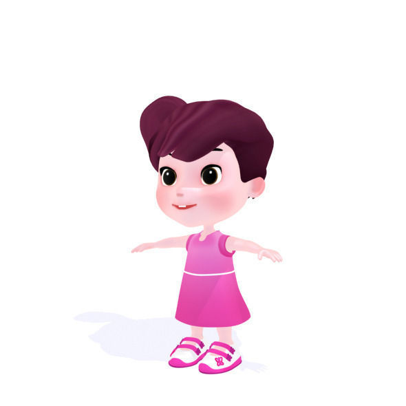 Cartoon girl Low-poly 3D model_32