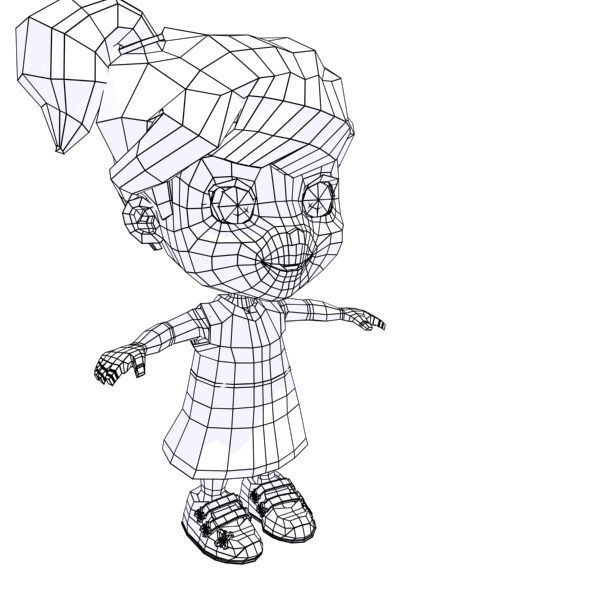 Cartoon girl Low-poly 3D model_8