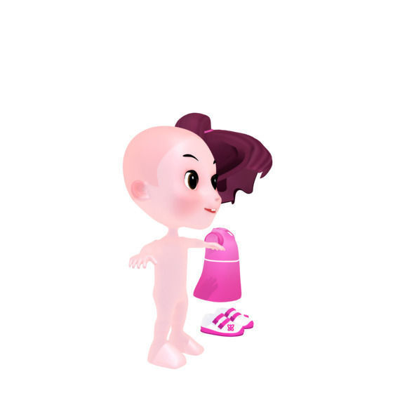 Cartoon girl Low-poly 3D model_37