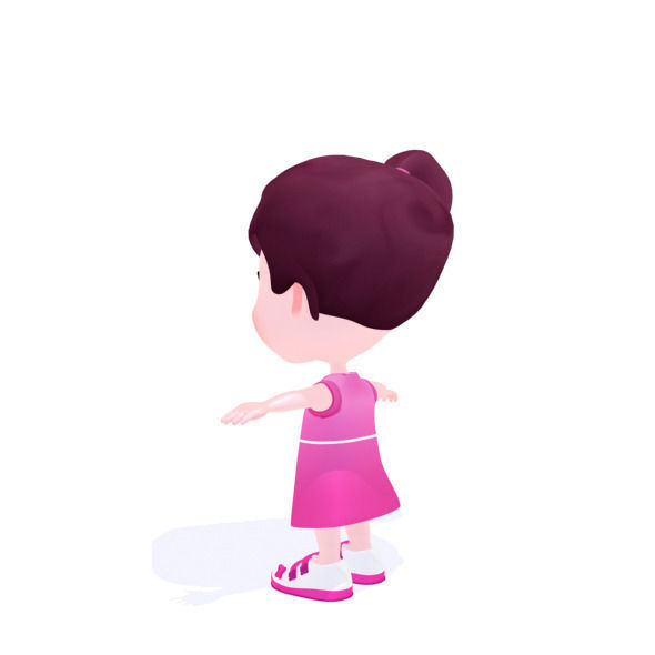Cartoon girl Low-poly 3D model_28