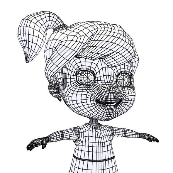 Cartoon girl Low-poly 3D model_15