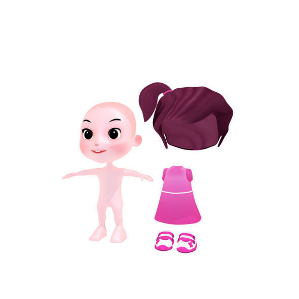 Cartoon girl Low-poly 3D model_38