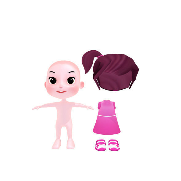 Cartoon girl Low-poly 3D model_34