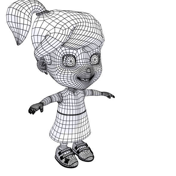 Cartoon girl Low-poly 3D model_18