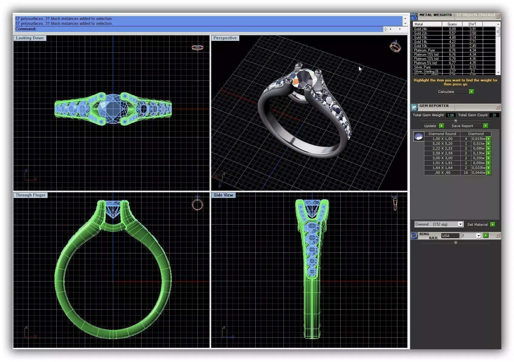 Silver Side Stone Ring With Diamonds 23 3D print model_0