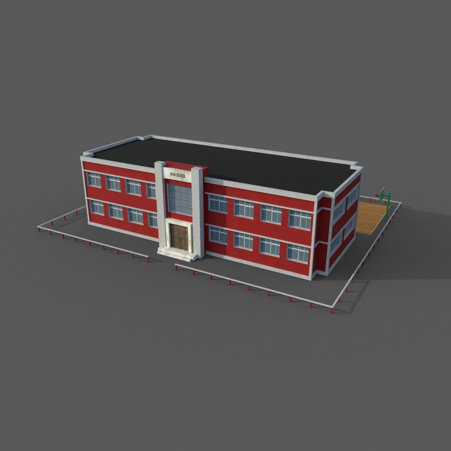 Cartoon High School  Low-poly 3D model_1