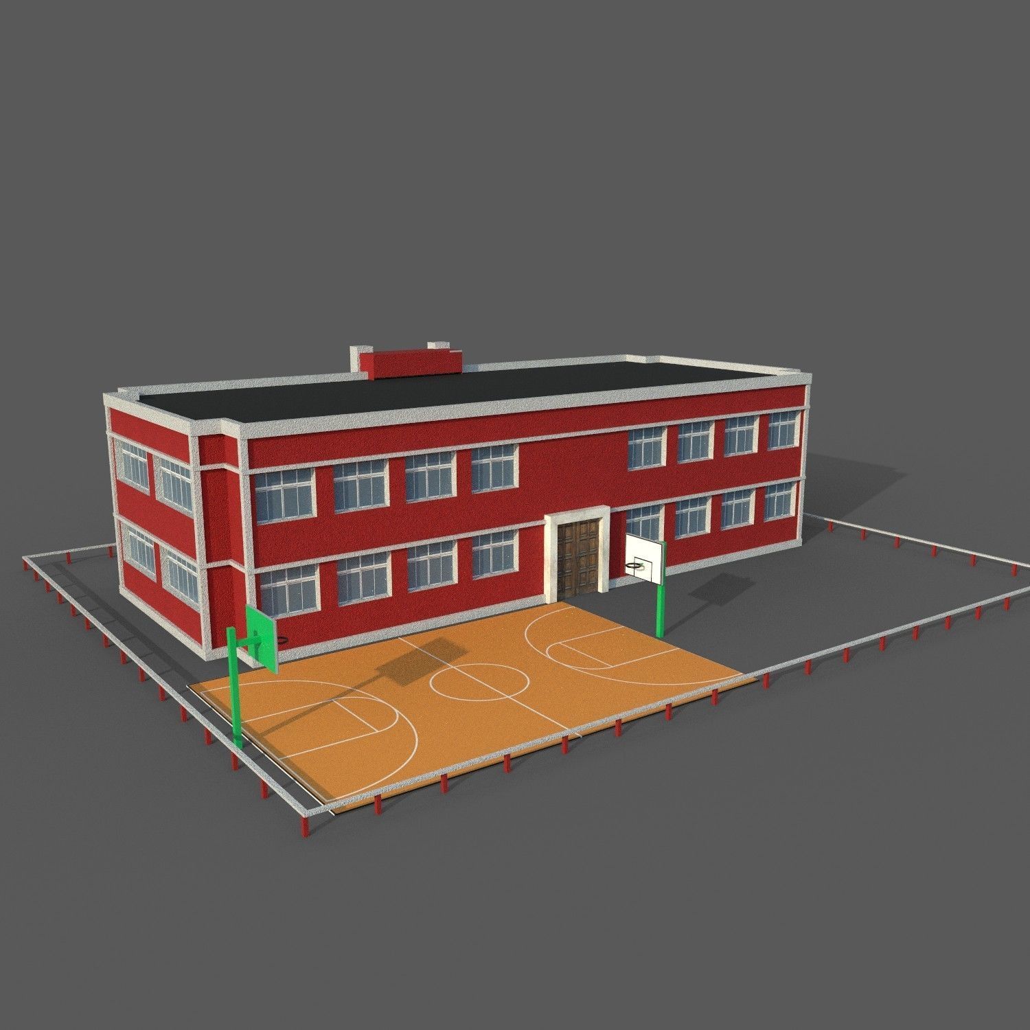 Cartoon High School  Low-poly 3D model_3