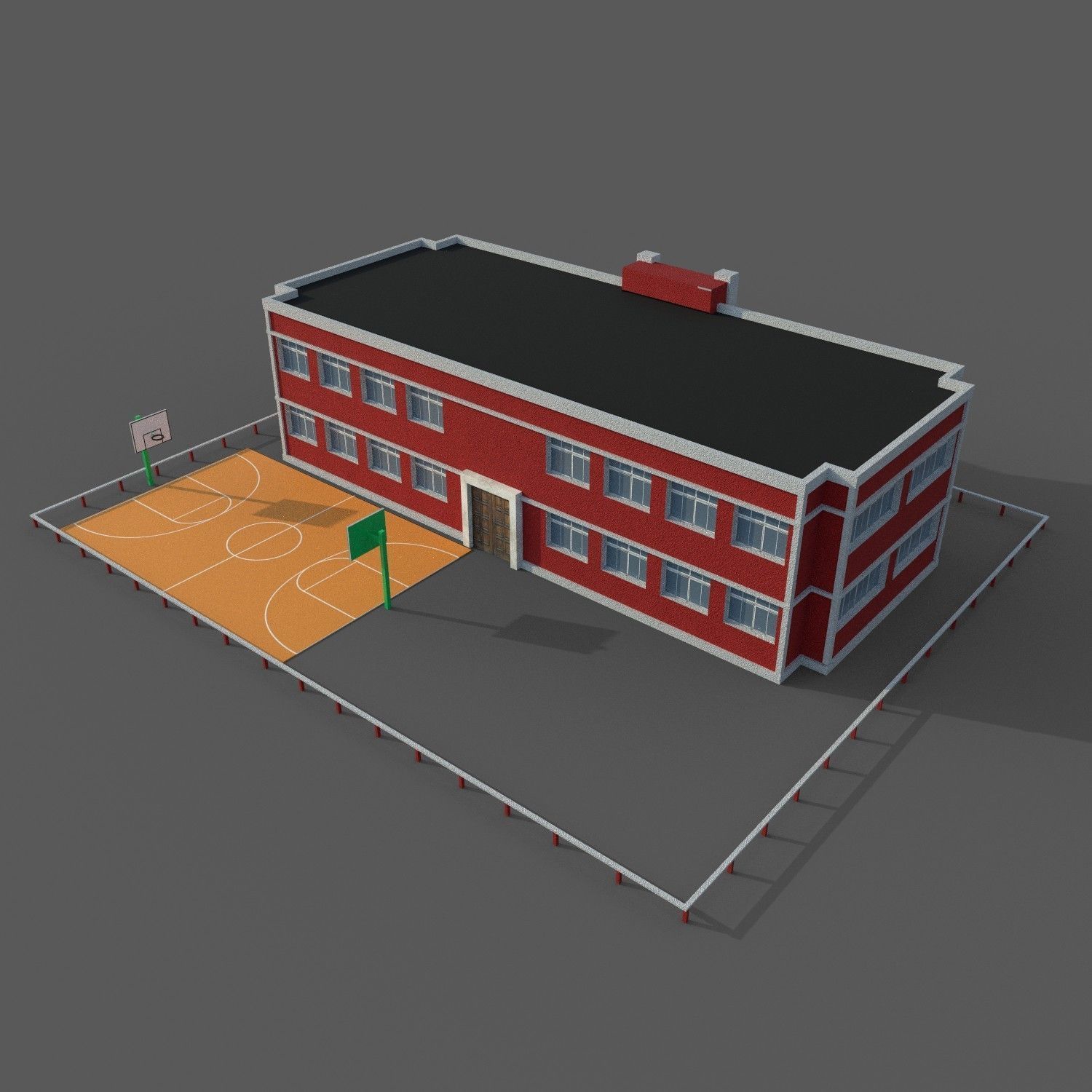 Cartoon High School  Low-poly 3D model_6