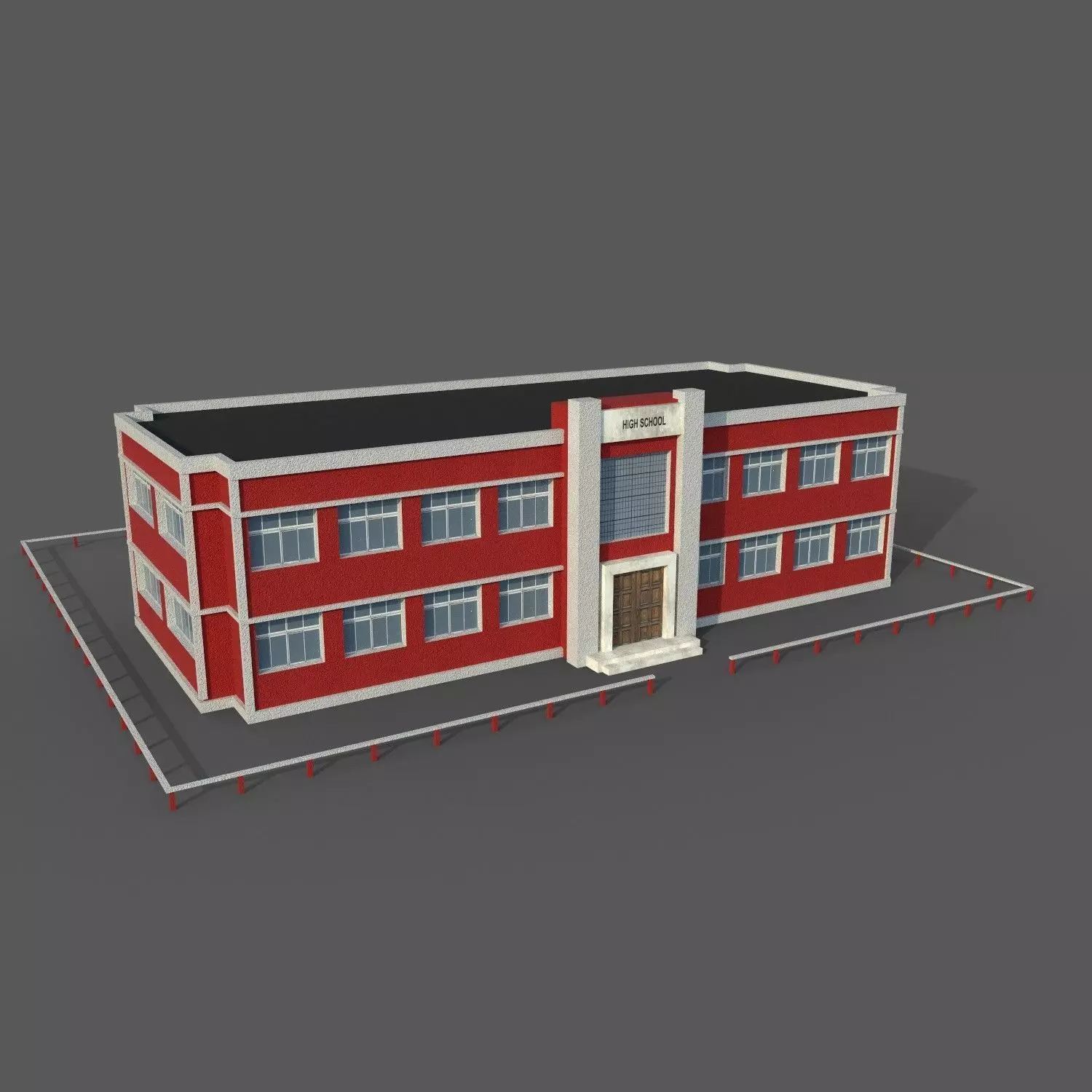 Cartoon High School  Low-poly 3D model_0