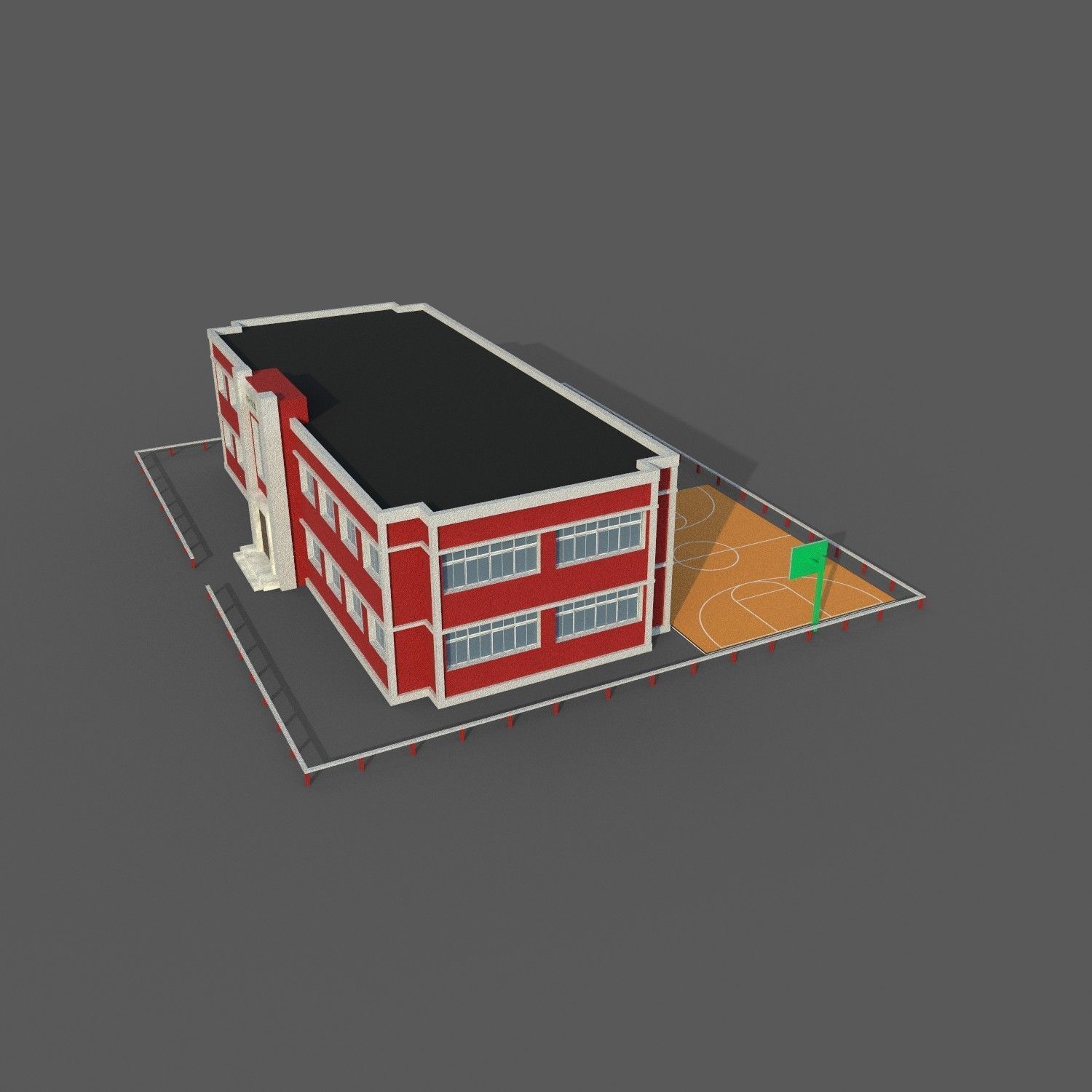Cartoon High School  Low-poly 3D model_2
