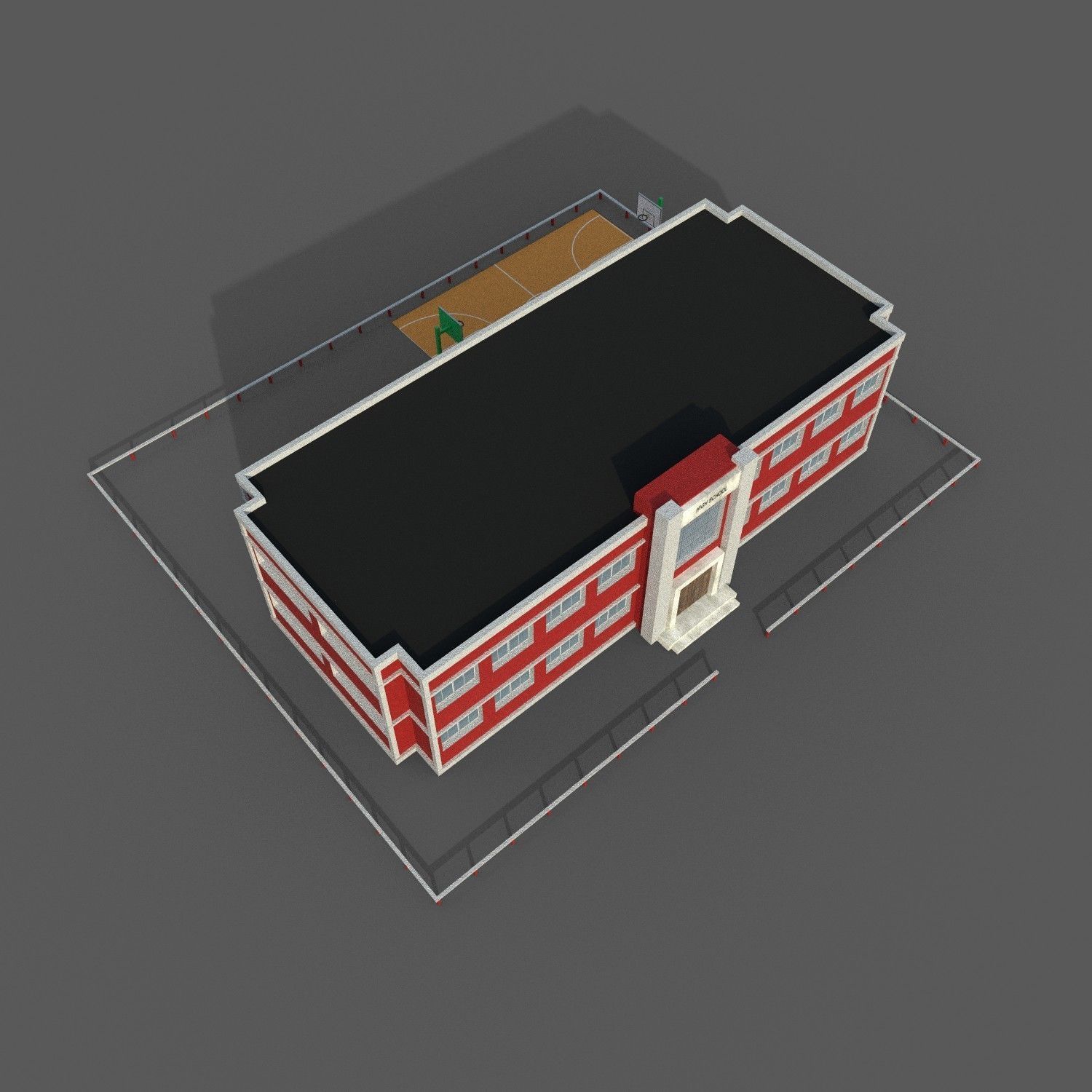 Cartoon High School  Low-poly 3D model_7