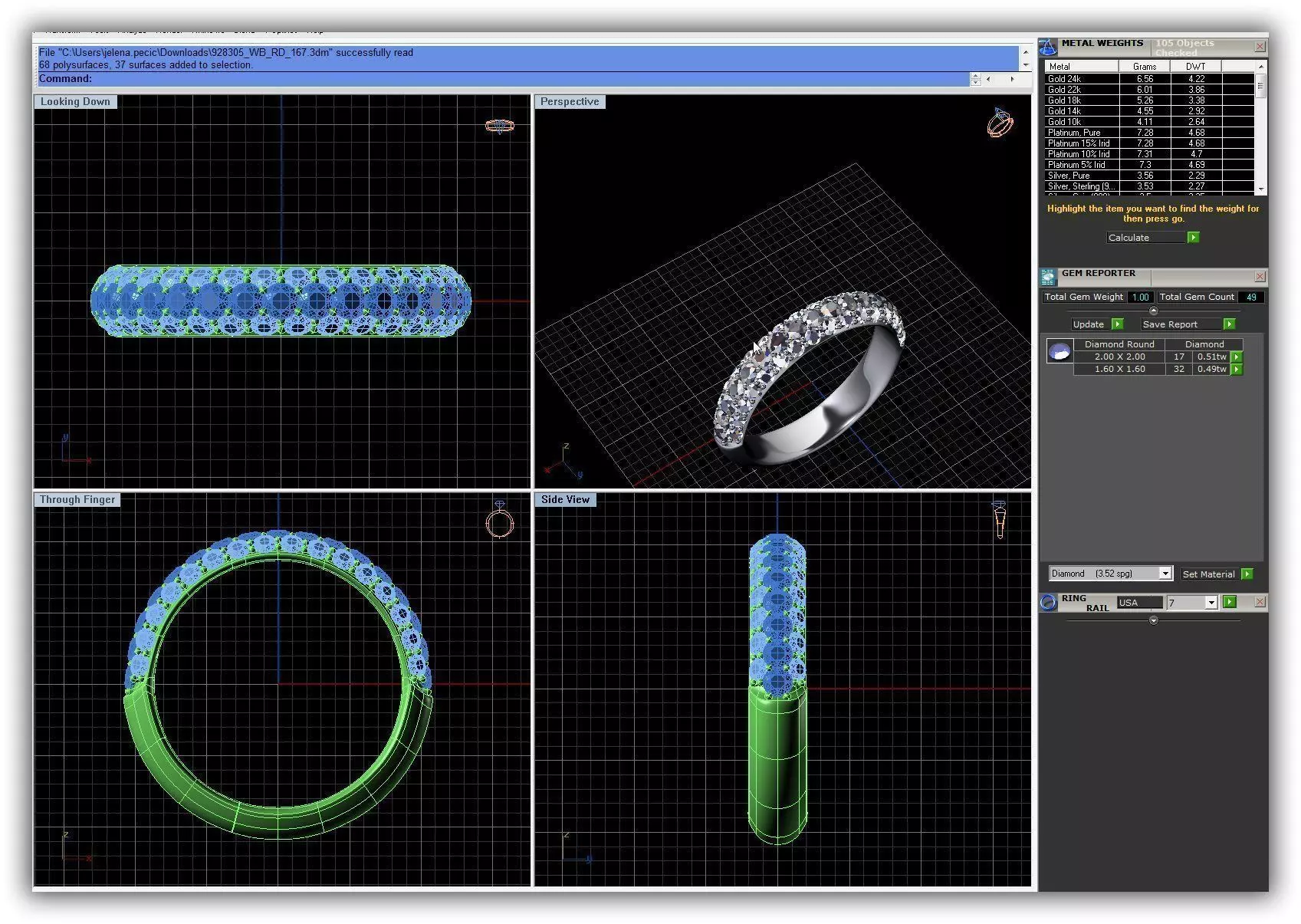 Simple Silver Ring With Diamonds 3D print model_0