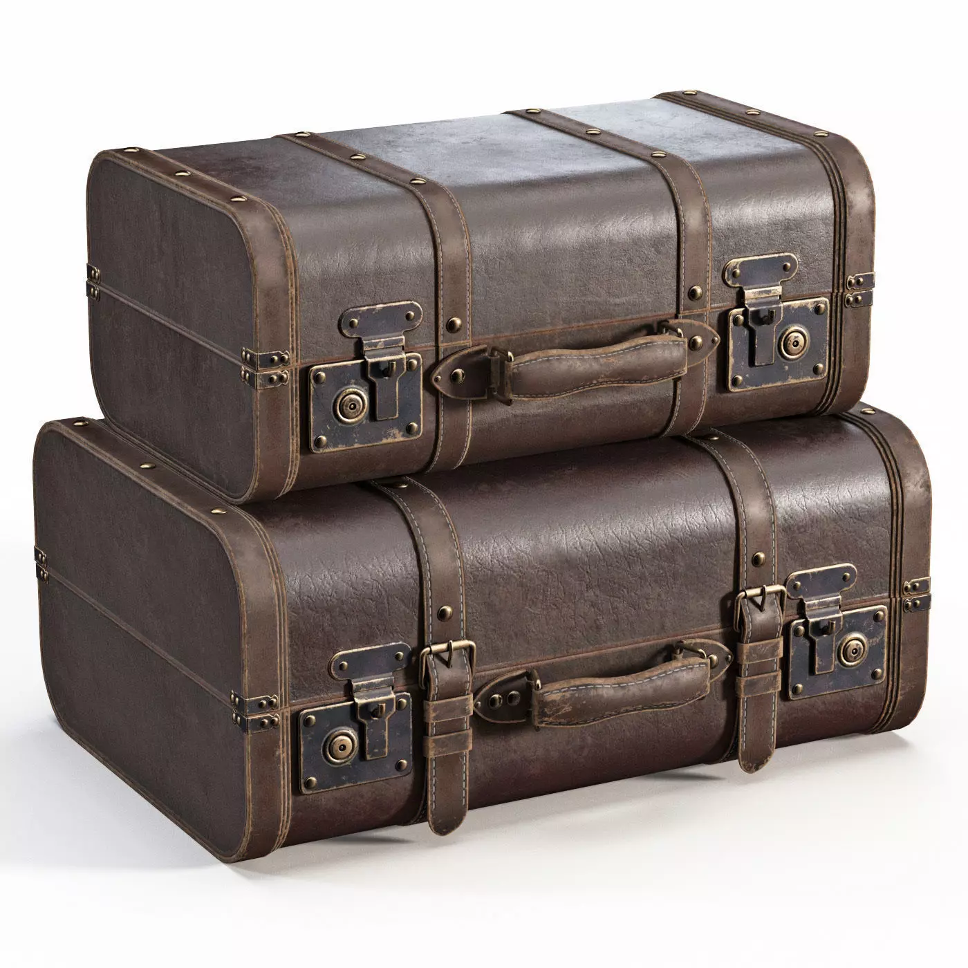 Brown Vintage Suitcases 3D model_0