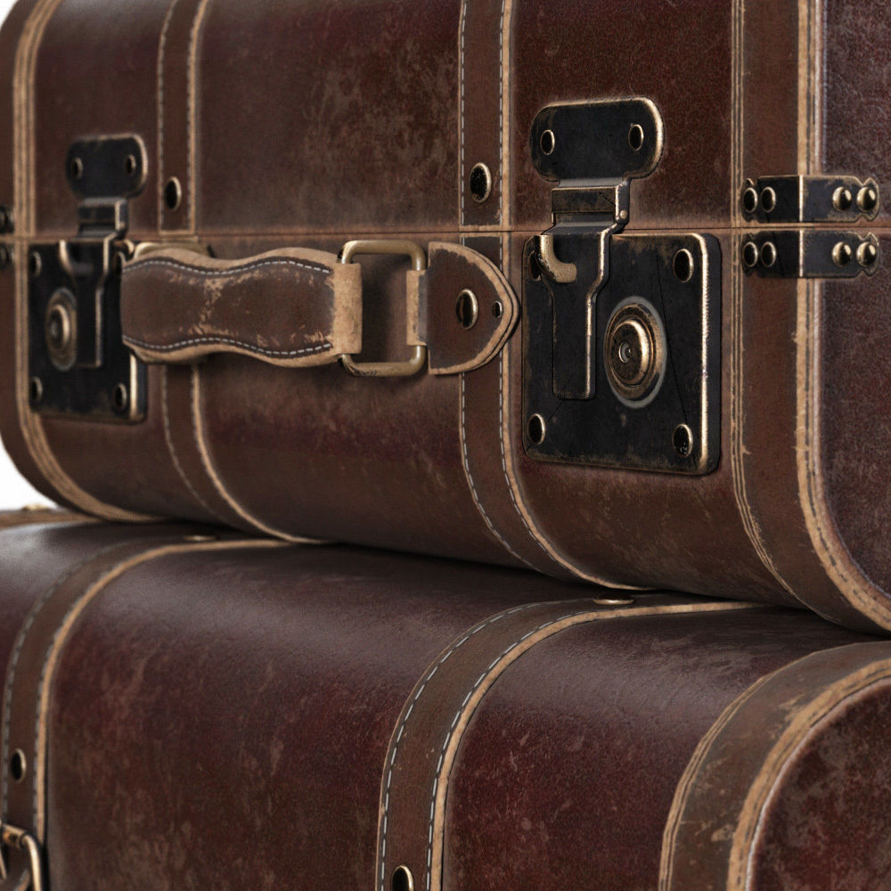 Brown Vintage Suitcases 3D model_2