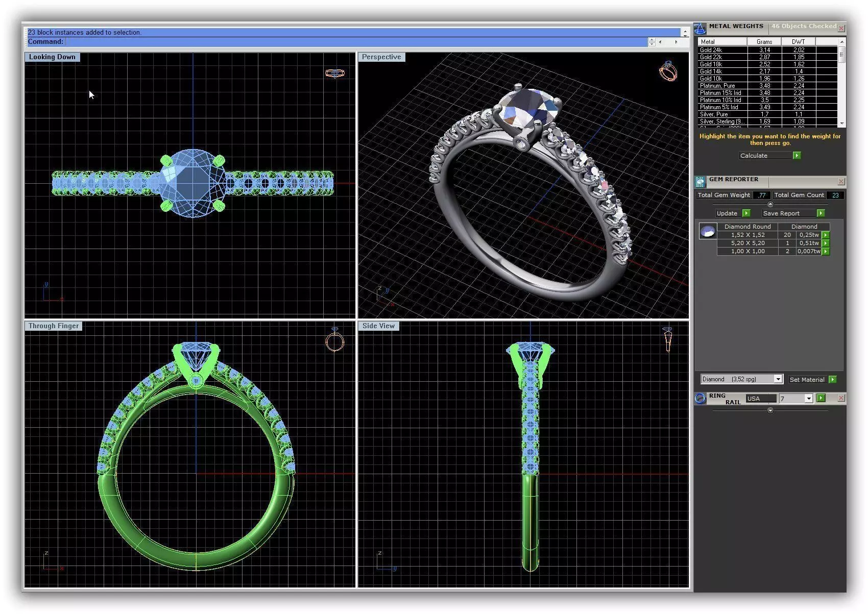 Silver Side Stone Ring With Diamonds 26 3D print model_0