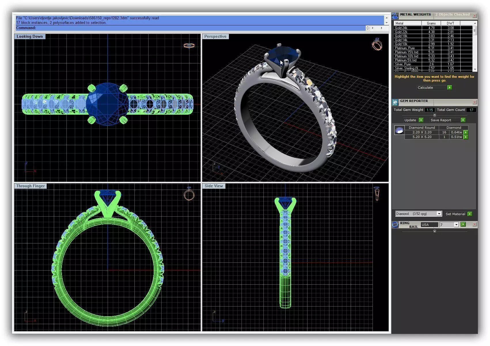 Side Stone Ring With Sapphire 3D print model_0